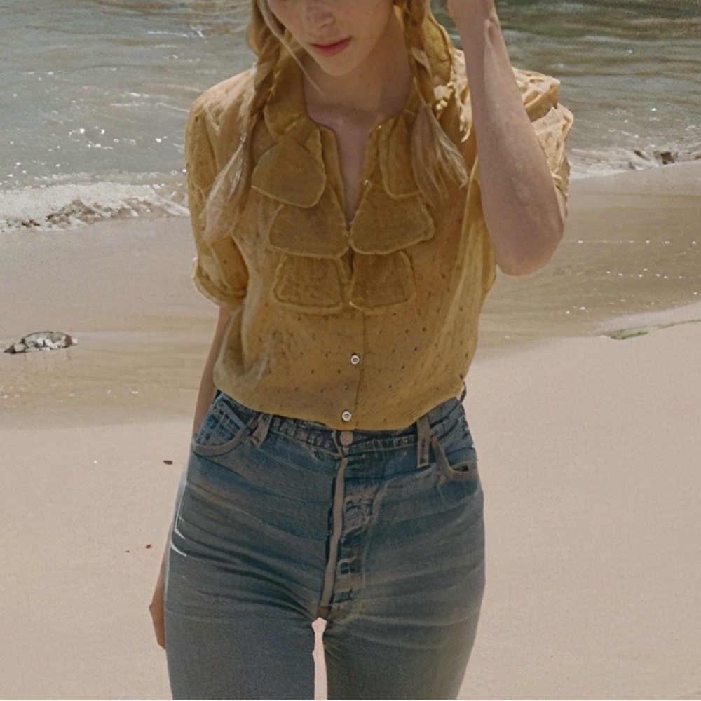 Doen Golden-Yellow Ruffle Front Blouse